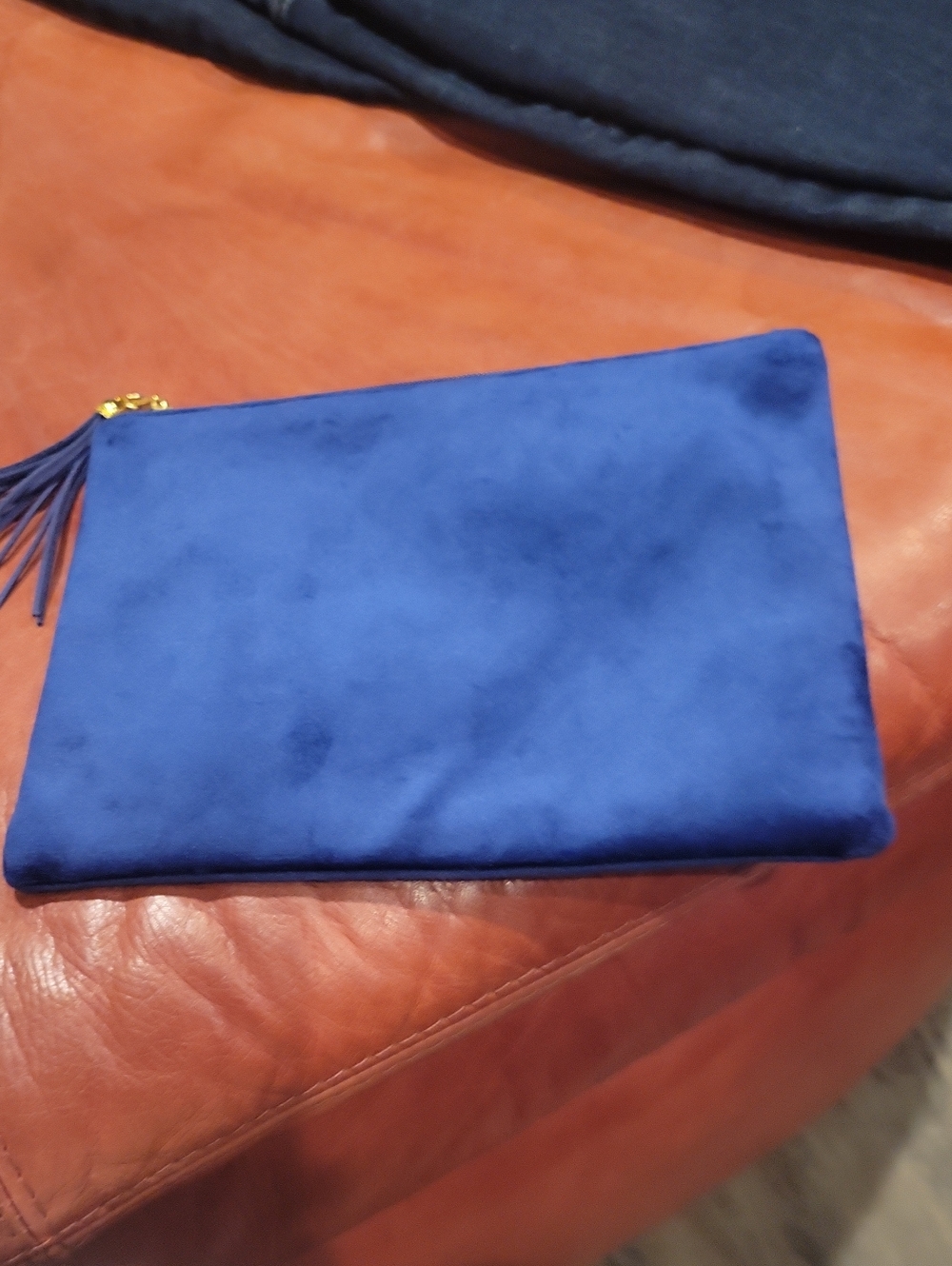 Cosmetic Bag Royal Blue Velvet W/Suede Fringe & Gold Hardware NEW W/O Tag